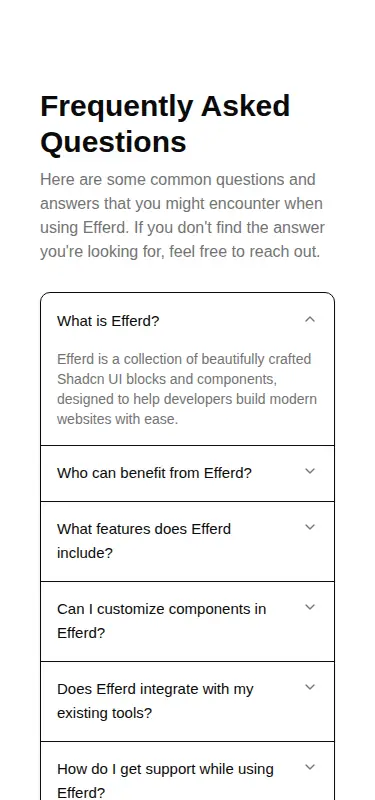 Harness screenshot of efferd-faqs-1 at 375 pixels wide