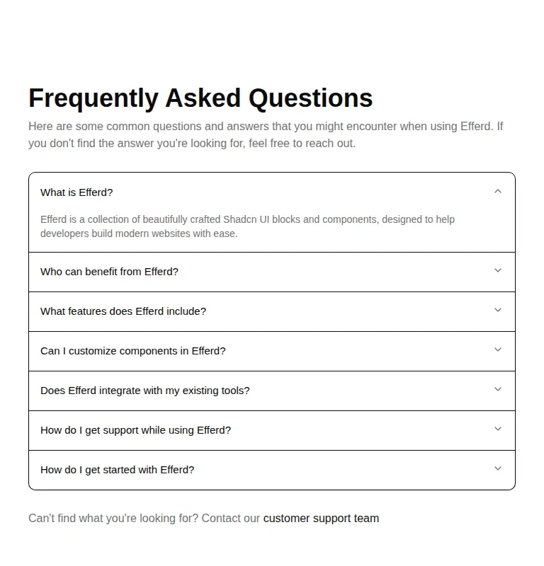 Harness screenshot of efferd-faqs-1 at 768 pixels wide
