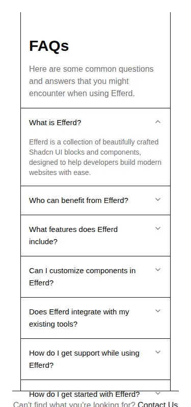 Harness screenshot of efferd-faqs-2 at 375 pixels wide