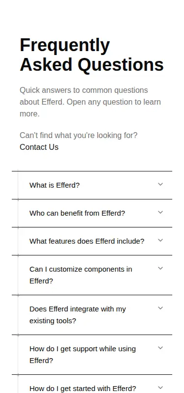 Harness screenshot of efferd-faqs-3 at 375 pixels wide