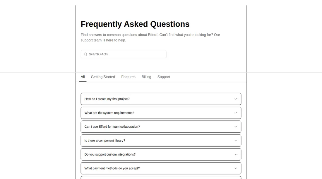 Harness screenshot of efferd-faqs-5 at 1440 pixels wide
