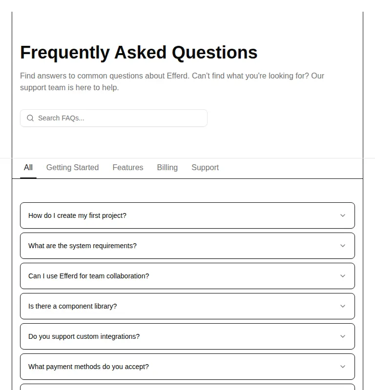 Harness screenshot of efferd-faqs-5 at 768 pixels wide