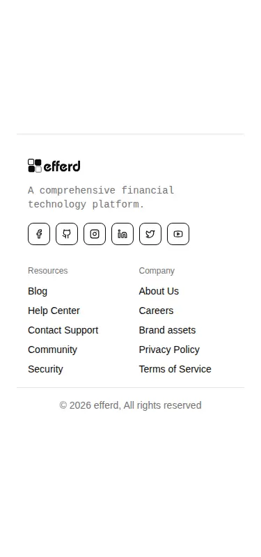 Harness screenshot of efferd-footer-1 at 375 pixels wide