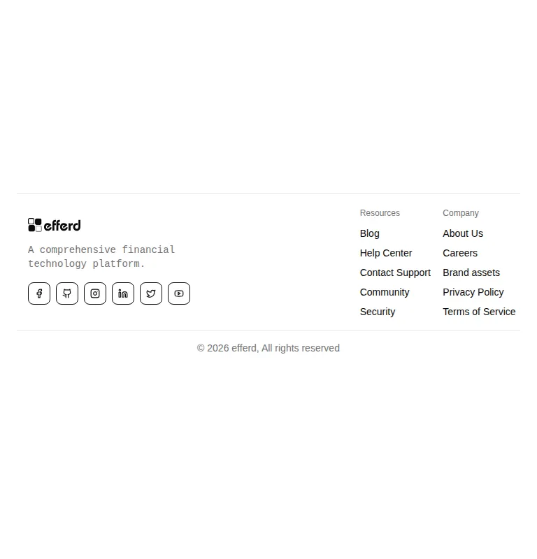 Harness screenshot of efferd-footer-1 at 768 pixels wide