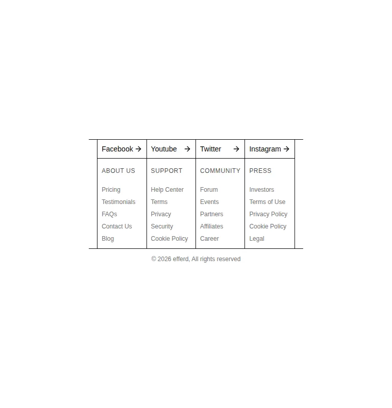 Harness screenshot of efferd-footer-3 at 768 pixels wide