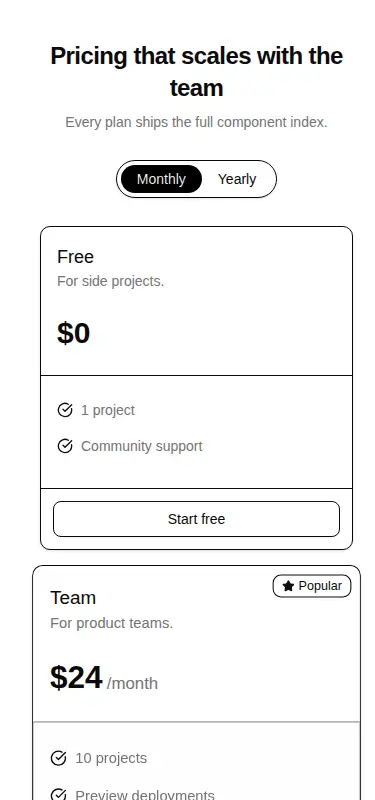 Harness screenshot of efferd-pricing-1 at 375 pixels wide