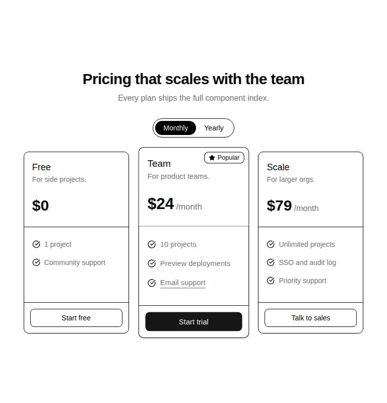 Harness screenshot of efferd-pricing-1 at 768 pixels wide