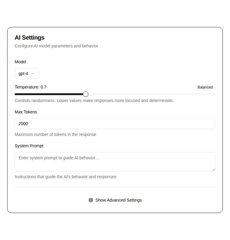 Harness screenshot of hextaui-ai-settings-panel at 768 pixels wide