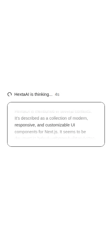 Harness screenshot of hextaui-ai-thinking at 375 pixels wide