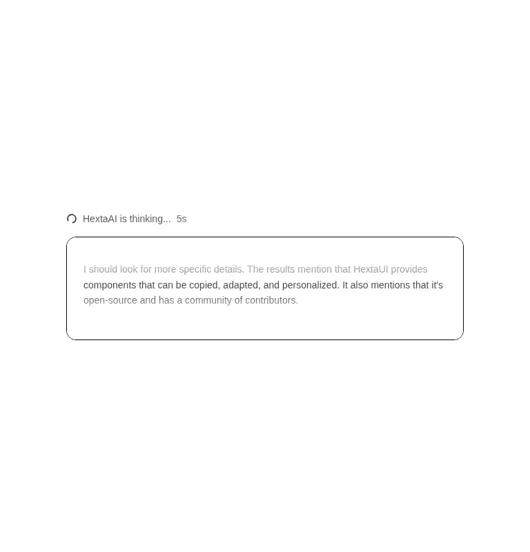 Harness screenshot of hextaui-ai-thinking at 768 pixels wide