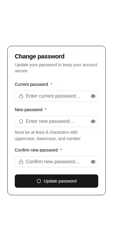 Harness screenshot of hextaui-auth-change-password at 375 pixels wide