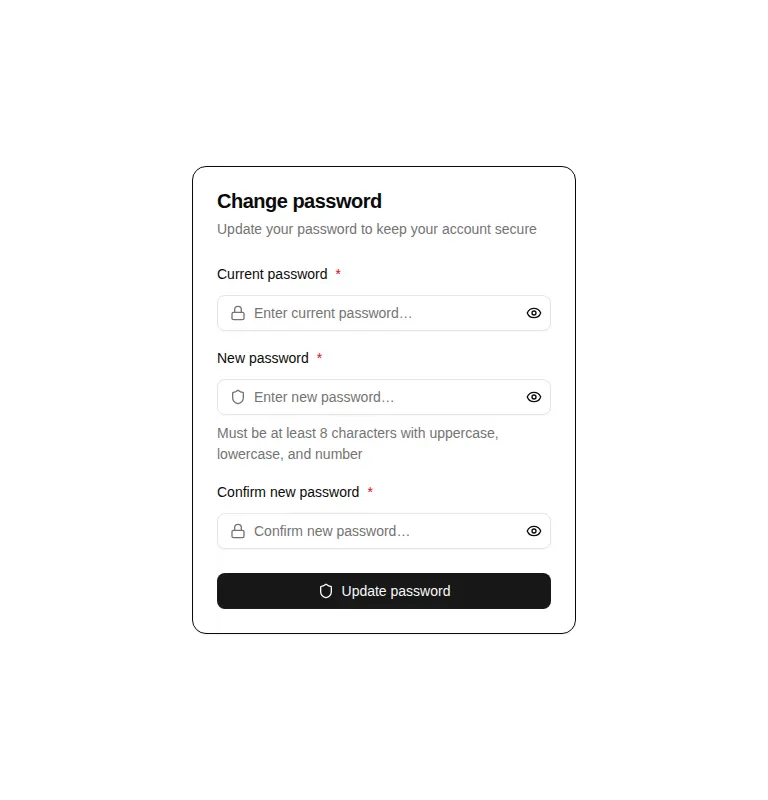 Harness screenshot of hextaui-auth-change-password at 768 pixels wide
