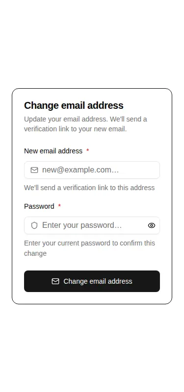 Harness screenshot of hextaui-auth-email-change at 375 pixels wide
