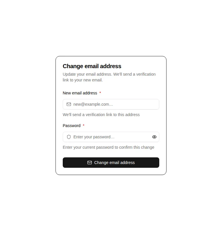 Harness screenshot of hextaui-auth-email-change at 768 pixels wide