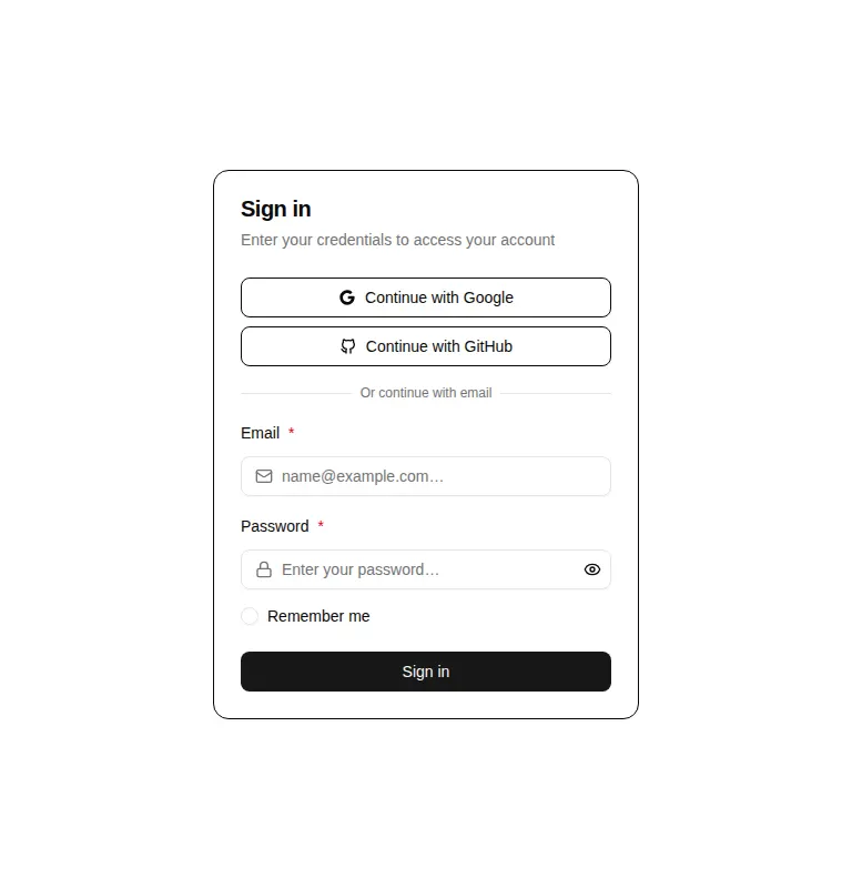 Harness screenshot of hextaui-auth-login-form at 768 pixels wide