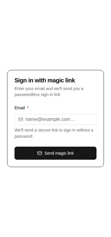 Harness screenshot of hextaui-auth-magic-link at 375 pixels wide