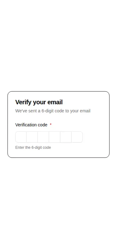 Harness screenshot of hextaui-auth-otp-verify at 375 pixels wide