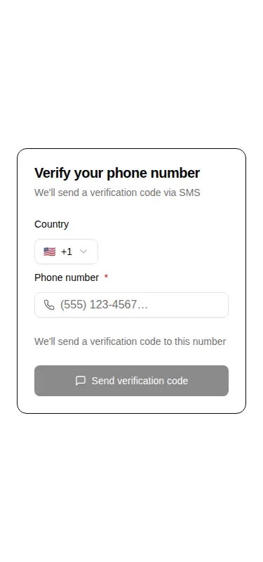 Harness screenshot of hextaui-auth-phone-verify at 375 pixels wide