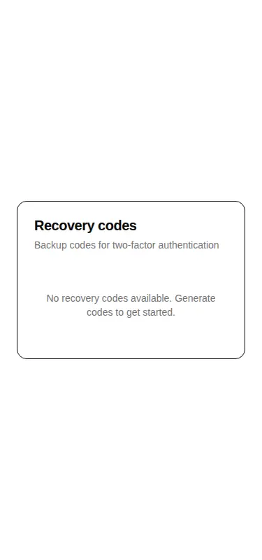 Harness screenshot of hextaui-auth-recovery-codes at 375 pixels wide