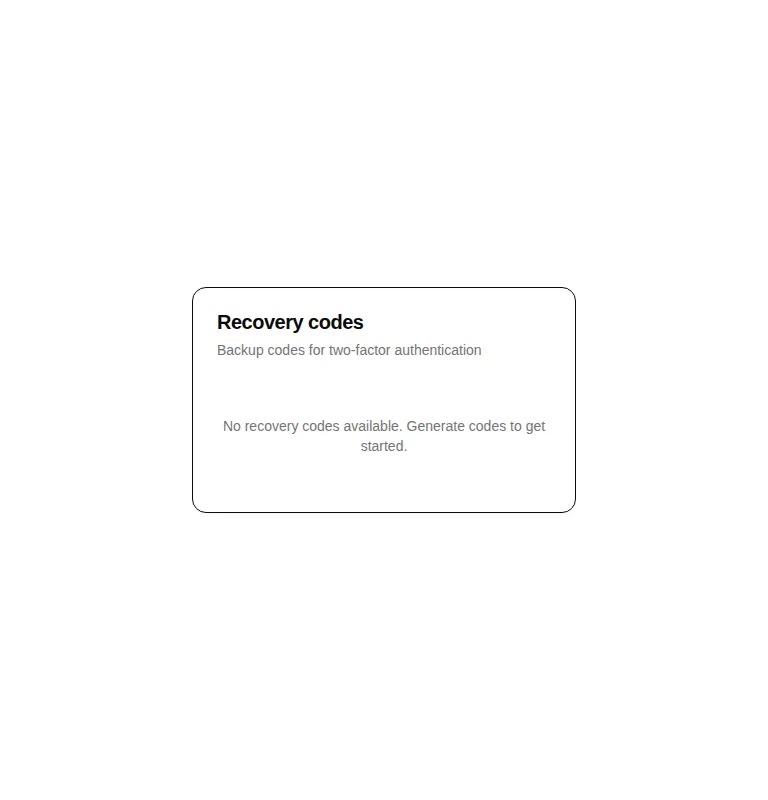 Harness screenshot of hextaui-auth-recovery-codes at 768 pixels wide