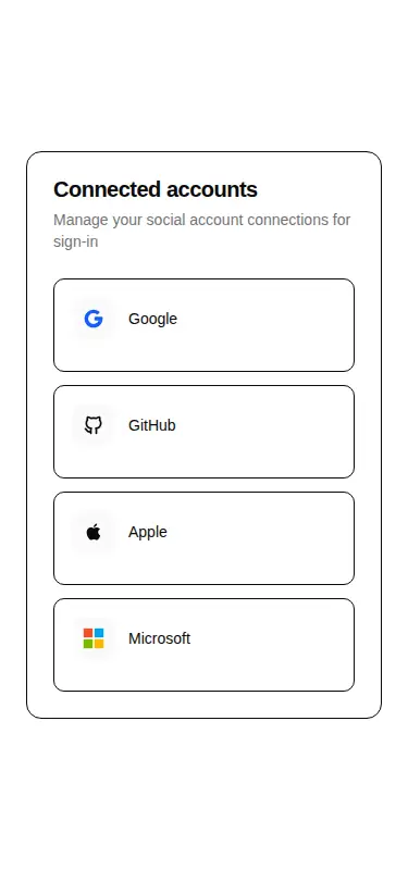 Harness screenshot of hextaui-auth-social-accounts at 375 pixels wide