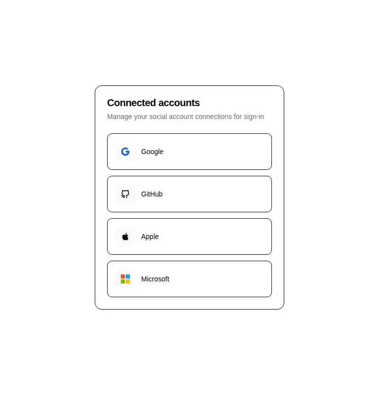 Harness screenshot of hextaui-auth-social-accounts at 768 pixels wide