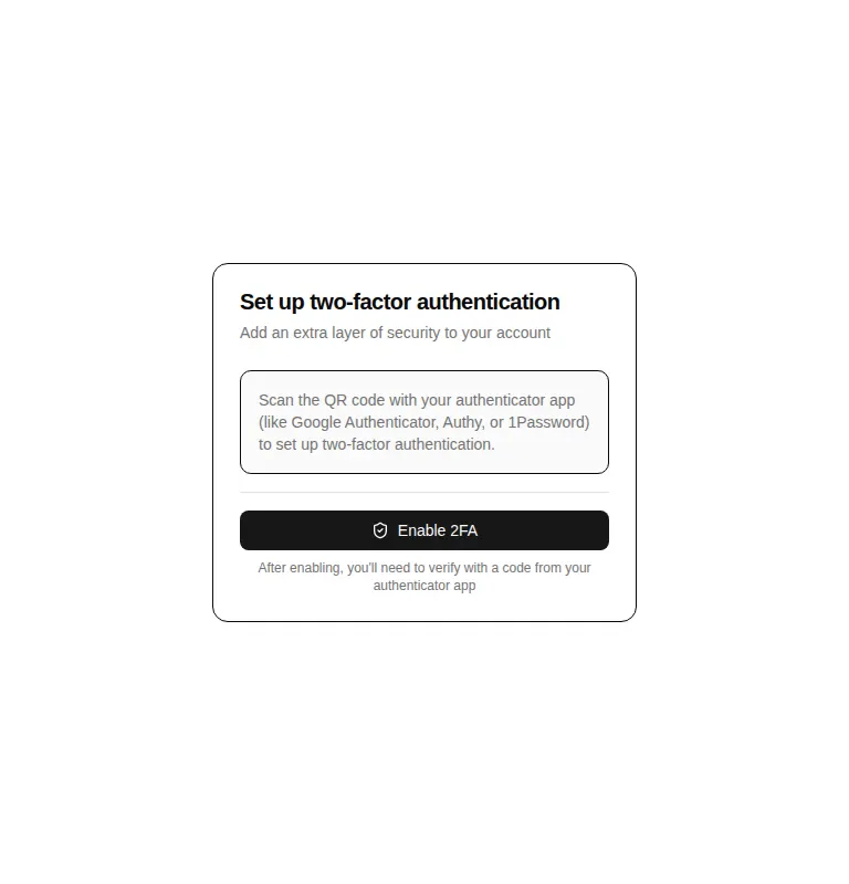 Harness screenshot of hextaui-auth-two-factor-setup at 768 pixels wide