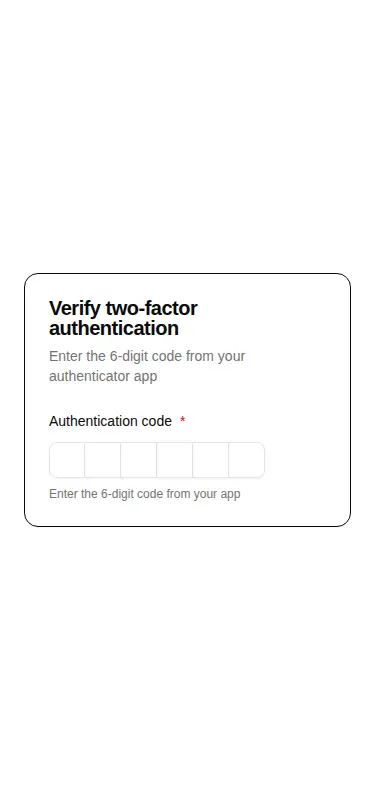 Harness screenshot of hextaui-auth-two-factor-verify at 375 pixels wide