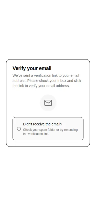 Harness screenshot of hextaui-auth-verify-email at 375 pixels wide