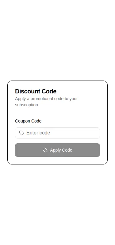 Harness screenshot of hextaui-billing-coupon-code at 375 pixels wide