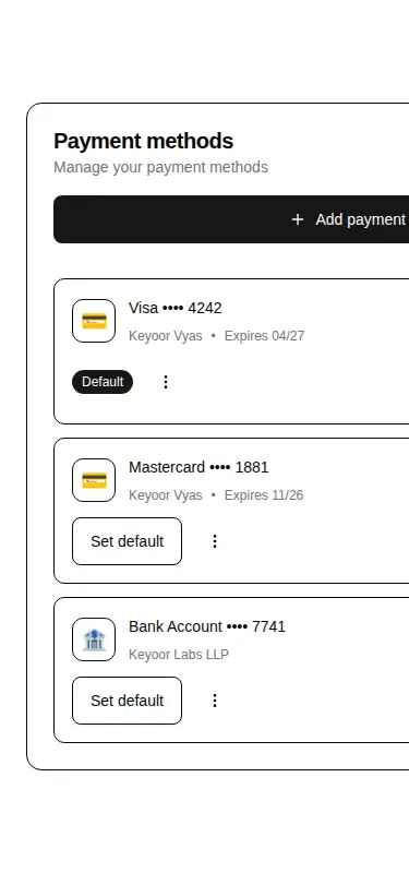 Harness screenshot of hextaui-billing-payment-method at 375 pixels wide
