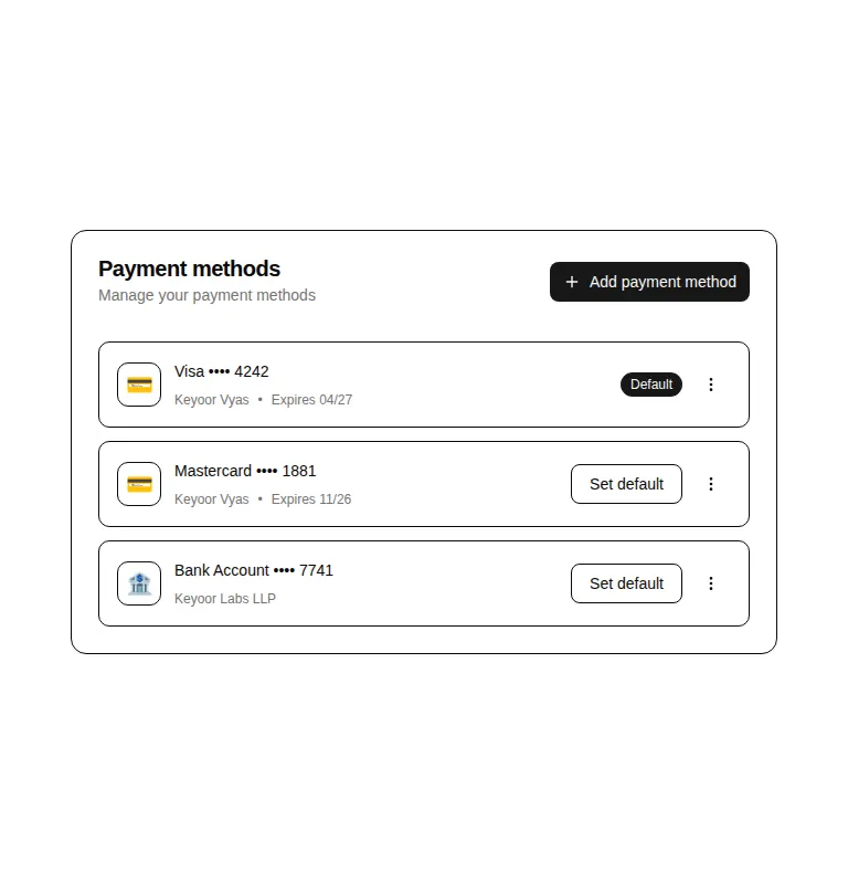 Harness screenshot of hextaui-billing-payment-method at 768 pixels wide