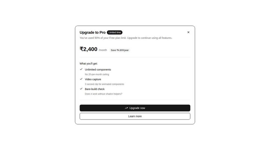 Harness screenshot of hextaui-billing-upgrade-prompt at 1440 pixels wide