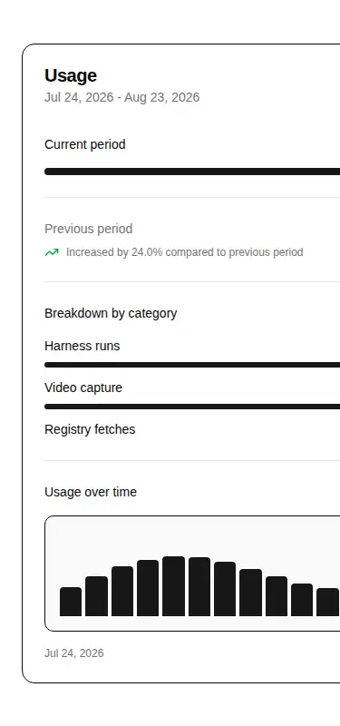 Harness screenshot of hextaui-billing-usage-billing at 375 pixels wide