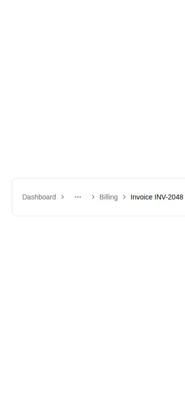 Harness screenshot of hextaui-breadcrumb at 375 pixels wide