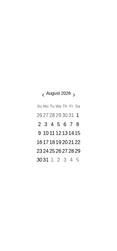 Harness screenshot of hextaui-calendar at 375 pixels wide