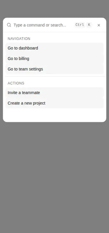 Harness screenshot of hextaui-command-menu at 375 pixels wide