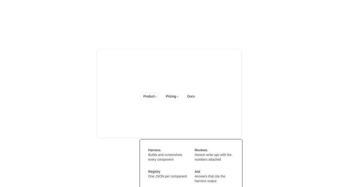 Harness screenshot of hextaui-navigation-menu at 1440 pixels wide