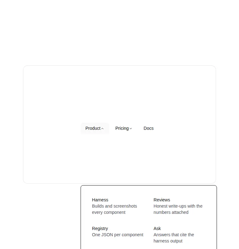 Harness screenshot of hextaui-navigation-menu at 768 pixels wide