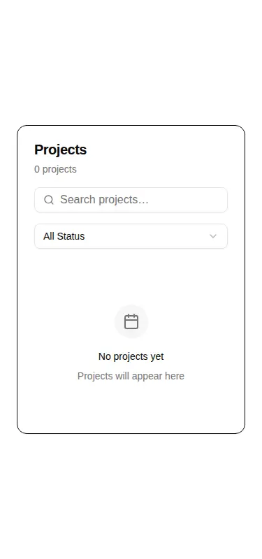 Harness screenshot of hextaui-project-list at 375 pixels wide