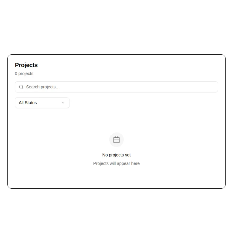 Harness screenshot of hextaui-project-list at 768 pixels wide