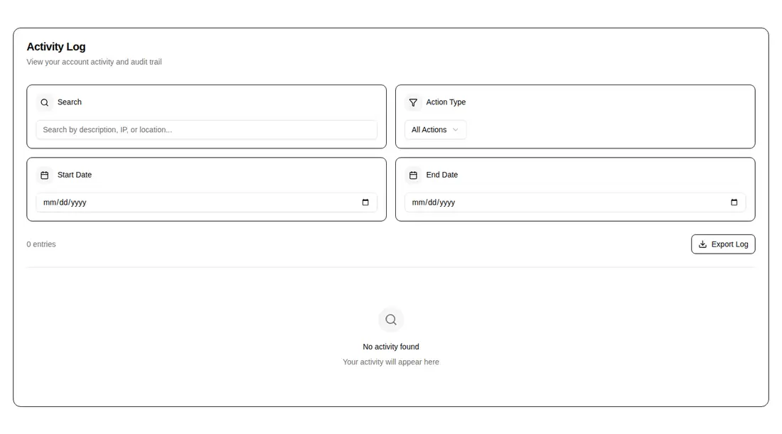 Harness screenshot of hextaui-settings-activity-log at 1440 pixels wide