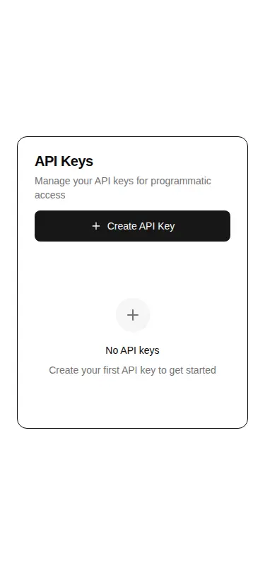 Harness screenshot of hextaui-settings-api-keys at 375 pixels wide
