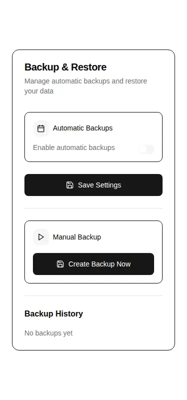 Harness screenshot of hextaui-settings-backup at 375 pixels wide