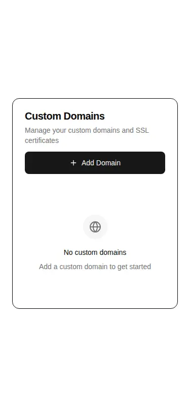 Harness screenshot of hextaui-settings-domains at 375 pixels wide