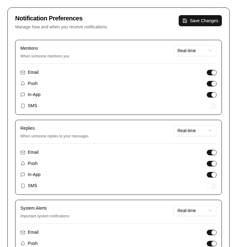 Harness screenshot of hextaui-settings-notifications at 768 pixels wide