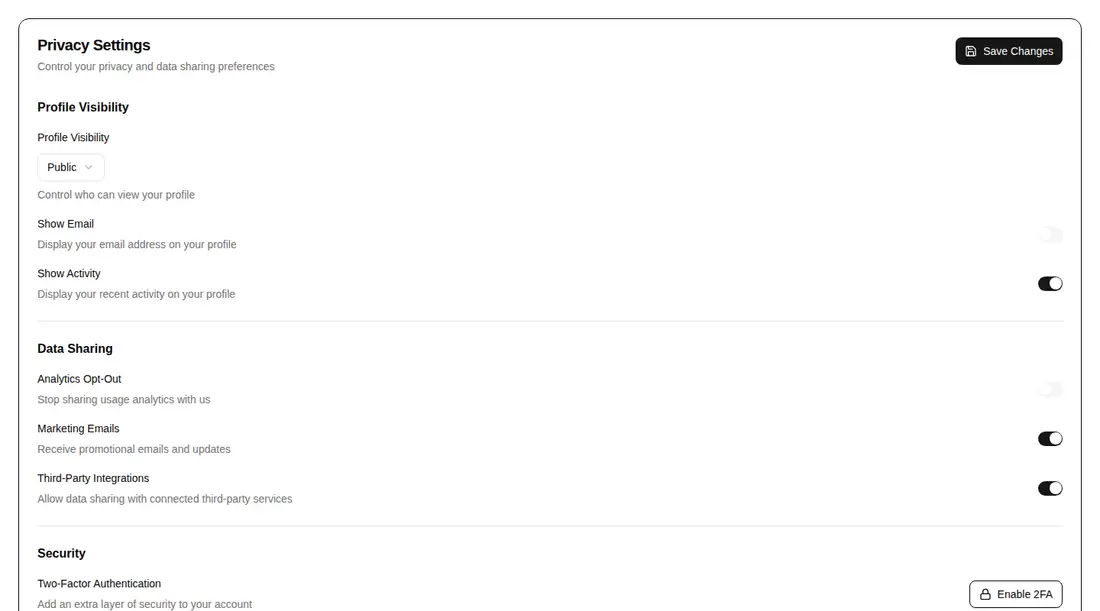 Harness screenshot of hextaui-settings-privacy at 1440 pixels wide