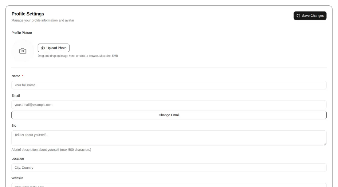 Harness screenshot of hextaui-settings-profile at 1440 pixels wide
