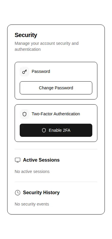 Harness screenshot of hextaui-settings-security at 375 pixels wide