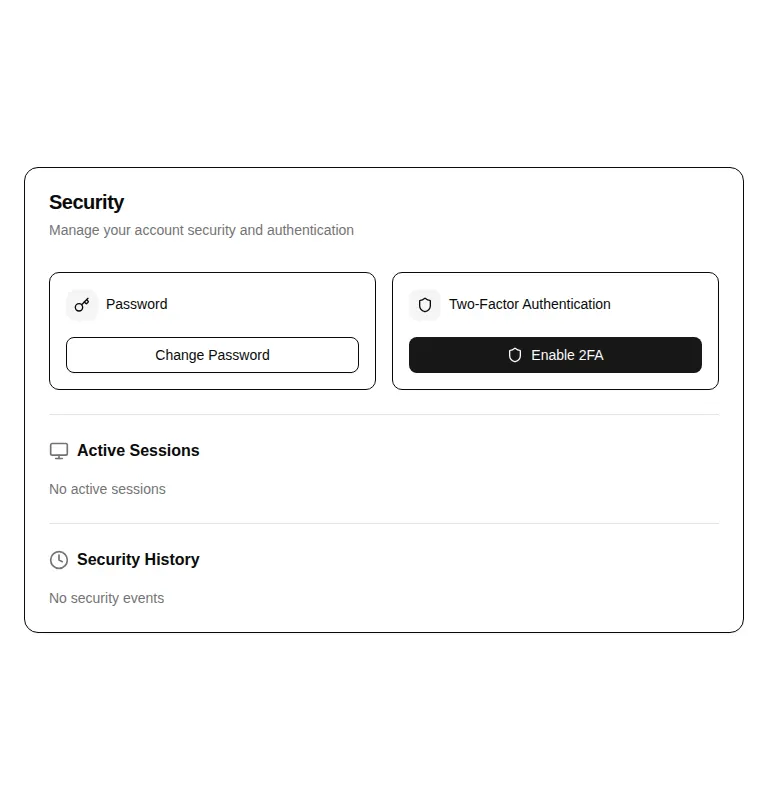 Harness screenshot of hextaui-settings-security at 768 pixels wide